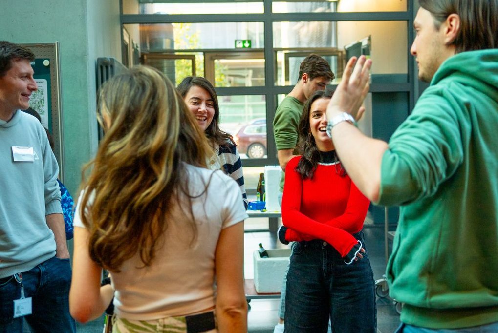 Scientific conversations during a poster session at the max planck institute of biophysics.